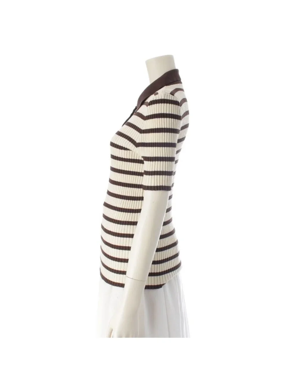 Chanel Cotton Border Knit Top Brown 44 Sweater